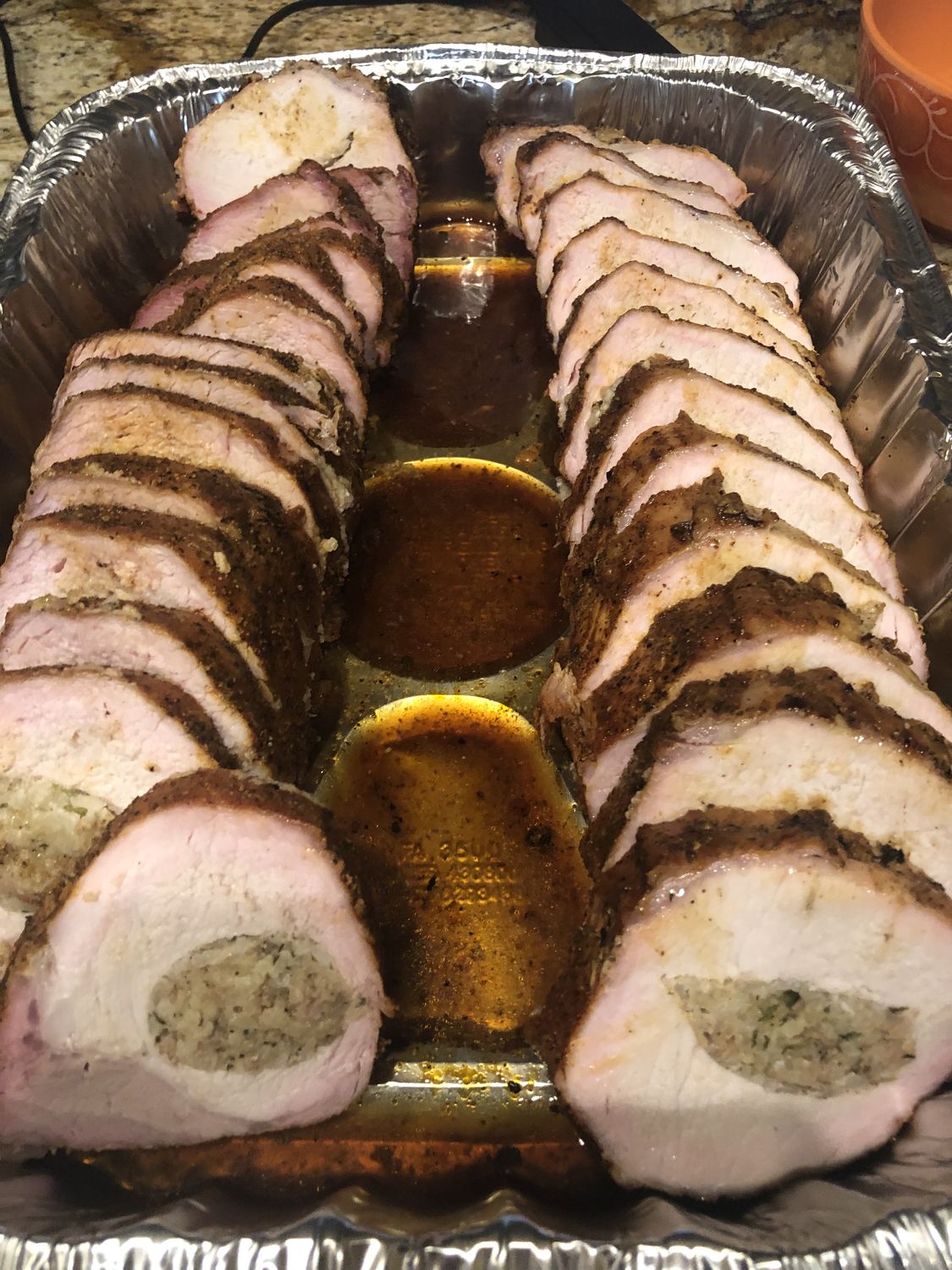 Stuffed pork loin fresh off the smoker