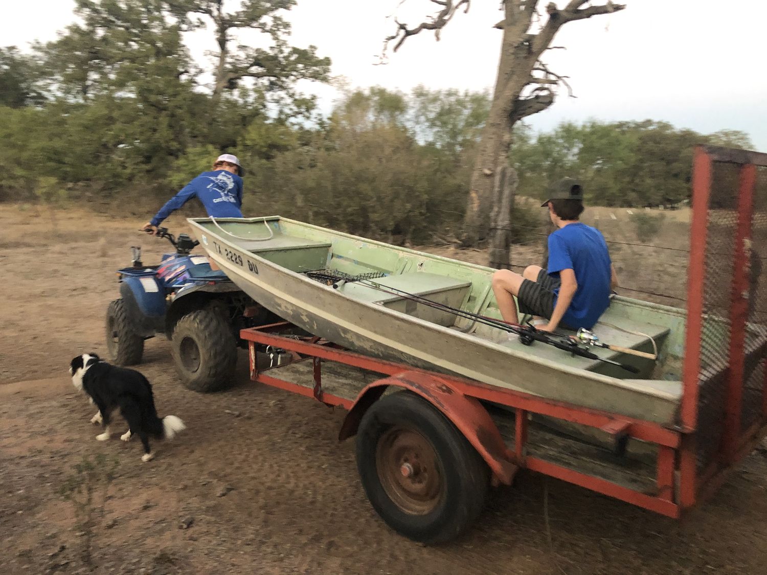 Heading out on the water with the camp dog